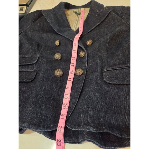 Lauren Jeans Co Ralph Lauren Petite PL Blue Denim Double Breasted Jacket Blazer - Picture 9 of 13